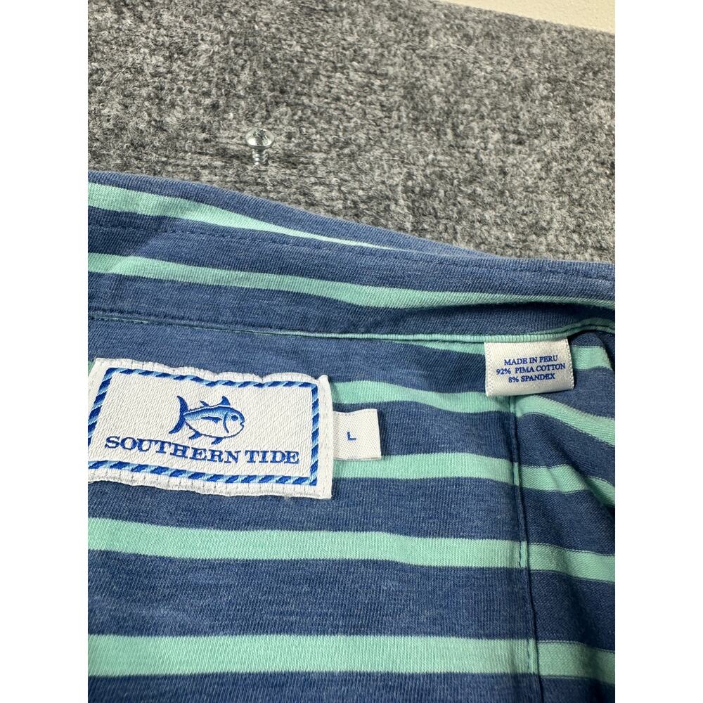 Southern Tide Skipjack Polo Mens Large Blue Green Stripe Pima Cotton Stretch - Picture 3 of 7